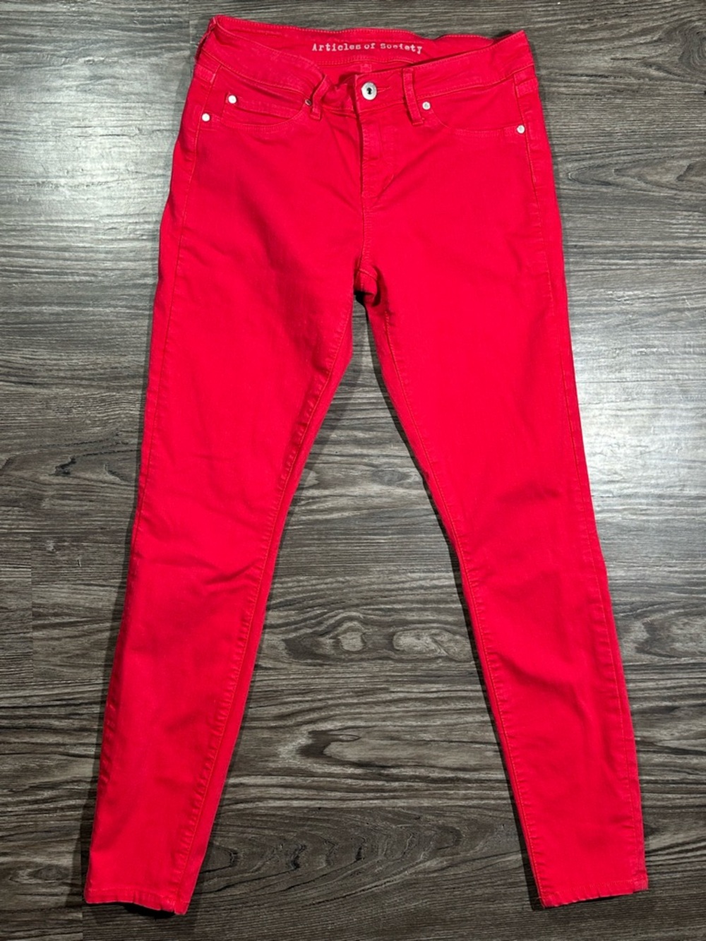 ARTICLES OF SOCIETY Red Faux Front Pocket  Skinny Jeans 26